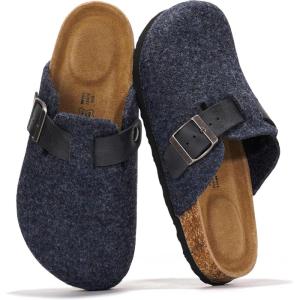 Project Cloud Genuine Leather Footbed Clogs for Women – Memory Foam Arch Support Slippers for Women – Trendy Slip-ons Women’s Mules & Clogs Sandals (Benton)(Navy Wool)