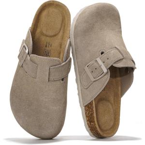 Project Cloud Genuine Leather Footbed Clogs for Women – Memory Foam Arch Support Slippers for Women – Trendy Slip-ons Women’s Mules & Clogs Sandals (Benton)(Dark Grey Suede)