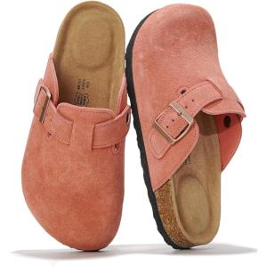 Project Cloud Genuine Leather Footbed Clogs for Women – Memory Foam Arch Support Slippers for Women – Trendy Slip-ons Women’s Mules & Clogs Sandals (Benton)(Coral Suede)