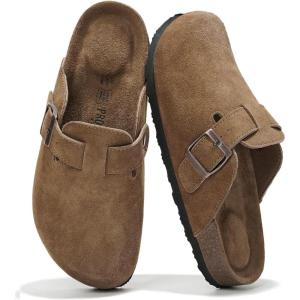 Project Cloud Genuine Leather Footbed Clogs for Women – Memory Foam Arch Support Slippers for Women – Trendy Slip-ons Women’s Mules & Clogs Sandals (Benton)(Tan Suede)