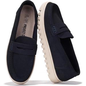 Project Cloud Genuine Leather Loafers for Women – Memory Foam Insoles Slip On Shoes for Women – Lightweight Womens Shoes – Non Slip Womens Loafers (Filide1)(Navy Suede)