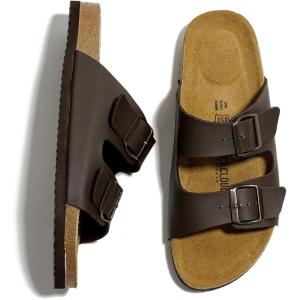 Project Cloud Genuine Leather Mens Sandals with Memory Foam Natural Cork Footbed Slides for Men Footwear – Non-Slip Double-Strap Buckle Summer Sandals (Arizona)(Brown Leather)