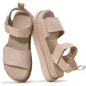 Project Cloud Genuine Leather Platform Sandals Women – Memory Foam Insole Slip Resistant Chunky Womens Sandals with adjustable straps – Stylish Women Footwear (Bronzestar)(Wheat Suede)