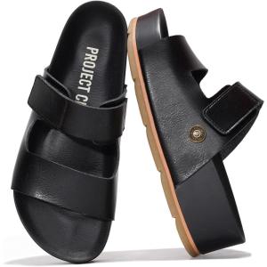 Project Cloud Genuine Leather Platform Sandals Women Footwear – Beach Summer Wedges with Comfortable Memory Foam Insole – Non Slip & Lightweight Wedge Sandals for Women 2025(Black-vegan Leather)