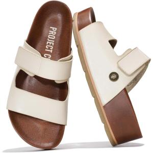 Project Cloud Genuine Leather Platform Sandals Women Footwear – Beach Summer Wedges with Comfortable Memory Foam Insole – Non Slip & Lightweight Wedge Sandals for Women 2025(White)