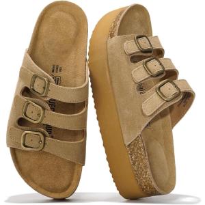 Project Cloud Genuine Leather Platform Sandals Women Footwear – Comfortable Wedges with Memory Foam Insole – Non Slip 3-Strap Summer Sandals for Women 2025 (Dyan)(Chestnut)