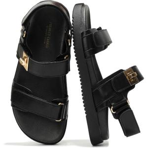 Project Cloud Genuine Leather Platform Sandals Women Footwear – Comfortable and Adjustable Strappy Summer Sandals for Women 2025 – Memory Foam and Non-Slip Slingback Beach Slides(Black)