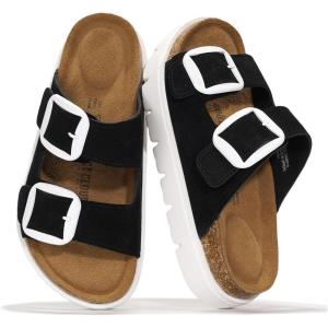 Project Cloud Genuine Leather Platform Sandals Women Footwear – Wedge Chunky Sandals Womens sandals with Memory Foam Insole and Cork Footbed (GREECECHUNKY)(Black Suede)