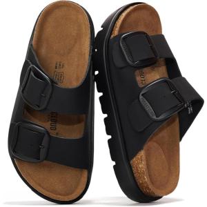 Project Cloud Genuine Leather Platform Sandals Women Footwear – Wedge Chunky Sandals Womens sandals with Memory Foam Insole and Cork Footbed (GREECECHUNKY)(Black Monochrome)