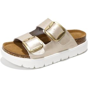 Project Cloud Genuine Leather Platform Sandals Women Footwear – Wedge Chunky Sandals Womens sandals with Memory Foam Insole and Cork Footbed (GREECECHUNKY)(Light Gold)