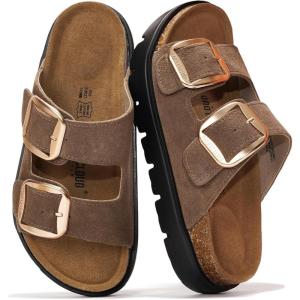 Project Cloud Genuine Leather Platform Sandals Women Footwear – Wedge Chunky Sandals Womens sandals with Memory Foam Insole and Cork Footbed (GREECECHUNKY)(Fosssuede)