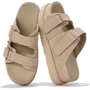 Project Cloud Genuine Leather Platform Womens Sandals – Double-Strap Non-Slip Platform Sandals Women with Memory Foam Insole – Chunky Heeled Women Footwear (Silverstar)(Wheat Suede)