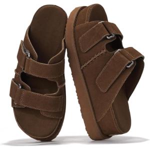 Project Cloud Genuine Leather Platform Womens Sandals – Double-Strap Non-Slip Platform Sandals Women with Memory Foam Insole – Chunky Heeled Women Footwear (Silverstar)(Mocha Suede)