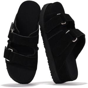 Project Cloud Genuine Leather Platform Womens Sandals – Double-Strap Non-Slip Platform Sandals Women with Memory Foam Insole – Chunky Heeled Women Footwear (Silverstar)(Black Suede)