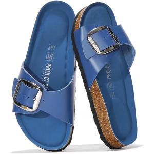 Project Cloud Genuine Leather Sandals Women Dressy Summer Beach Essentials – Flip Flops & Slides with Memory Foam Insole Womens Sandals Comfortable Footwear(Cobalt)