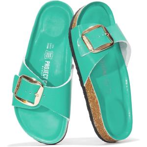 Project Cloud Genuine Leather Sandals Women Dressy Summer Beach Essentials – Flip Flops & Slides with Memory Foam Insole Womens Sandals Comfortable Footwear(Aqua)