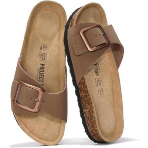 Project Cloud Genuine Leather Sandals Women Dressy Summer Beach Essentials – Flip Flops & Slides with Memory Foam Insole Womens Sandals Comfortable Footwear(Tan)