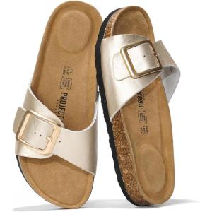 Project Cloud Genuine Leather Sandals Women Dressy Summer Beach Essentials – Flip Flops & Slides with Memory Foam Insole Womens Sandals Comfortable Footwear(Light Gold)