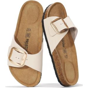 Project Cloud Genuine Leather Sandals Women Dressy Summer Beach Essentials – Flip Flops & Slides with Memory Foam Insole Womens Sandals Comfortable Footwear(Cream)