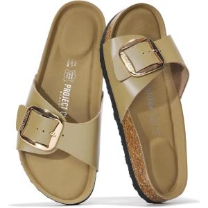 Project Cloud Genuine Leather Sandals Women Dressy Summer Beach Essentials – Flip Flops & Slides with Memory Foam Insole Womens Sandals Comfortable Footwear(Moss)