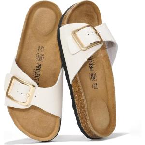 Project Cloud Genuine Leather Sandals Women Dressy Summer Beach Essentials – Flip Flops & Slides with Memory Foam Insole Womens Sandals Comfortable Footwear(Ivory)