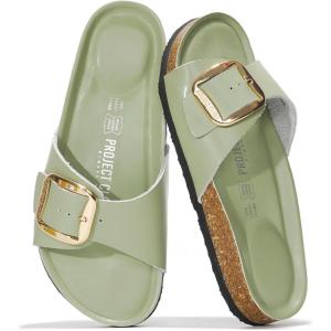 Project Cloud Genuine Leather Sandals Women Dressy Summer Beach Essentials – Flip Flops & Slides with Memory Foam Insole Womens Sandals Comfortable Footwear(Pistachio)