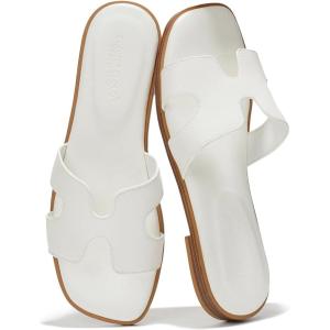 Project Cloud Genuine Leather Sandals for Women – Fashion Flat Womens Sandals with Memory Foam Insole Slides Sandals Women Footwear – Mules Women’s Sandals (Jannel)(White)