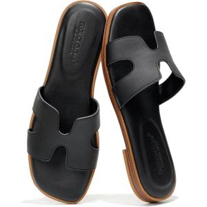 Project Cloud Genuine Leather Sandals for Women – Fashion Flat Womens Sandals with Memory Foam Insole Slides Sandals Women Footwear – Mules Women’s Sandals (Jannel)(Black)
