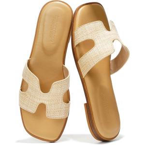 Project Cloud Genuine Leather Sandals for Women – Fashion Flat Womens Sandals with Memory Foam Insole Slides Sandals Women Footwear – Mules Women’s Sandals (Jannel)(Raffia)