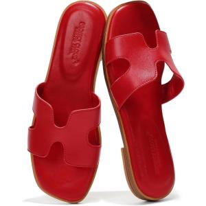Project Cloud Genuine Leather Sandals for Women – Fashion Flat Womens Sandals with Memory Foam Insole Slides Sandals Women Footwear – Mules Women’s Sandals (Jannel)(Red)