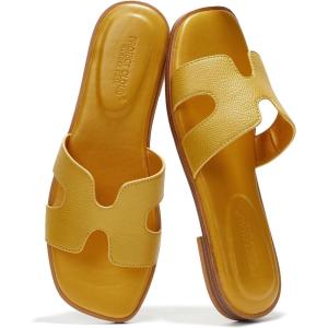 Project Cloud Genuine Leather Sandals for Women – Fashion Flat Womens Sandals with Memory Foam Insole Slides Sandals Women Footwear – Mules Women’s Sandals (Jannel)(Yellow)