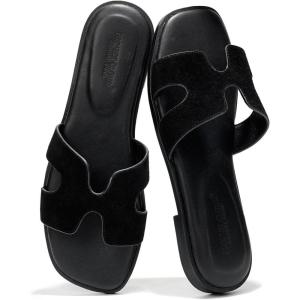 Project Cloud Genuine Leather Sandals for Women – Fashion Flat Womens Sandals with Memory Foam Insole Slides Sandals Women Footwear – Mules Women’s Sandals (Jannel)(Black Suede)