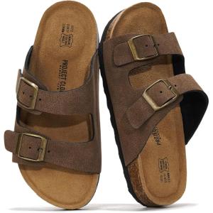 Project Cloud Genuine Leather Slides For Kids – Natural Cork Footbed Slides for Kids Sandals for Girls & Boys – Non-Slip Boys & Girls Sandals(Brown Sugar)