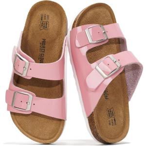Project Cloud Genuine Leather Slides For Kids – Natural Cork Footbed Slides for Kids Sandals for Girls & Boys – Non-Slip Boys & Girls Sandals(Pink Patent)