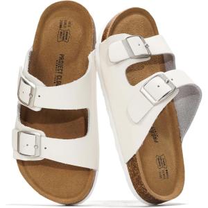 Project Cloud Genuine Leather Slides For Kids – Natural Cork Footbed Slides for Kids Sandals for Girls & Boys – Non-Slip Boys & Girls Sandals(White)