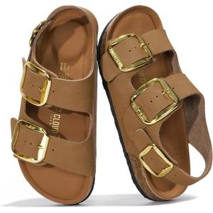 Project Cloud Genuine Leather Summer Sandals for Women 2025 – Memory Foam Slingback Womens Sandals Comfortable and Non Slip Beach Slides with Big Buckle (Garda)(Tan)