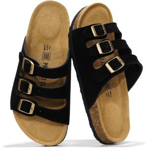 Project Cloud Genuine Leather Summer Sandals for Women 2025 – Memory Foam & Cork Footbed Beach Vacation Essentials Womens Sandals Comfortable Lightweight Slides for Women Footwear (Capri)(Black Suede)