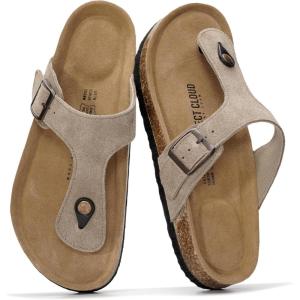 Project Cloud Genuine Leather Thong Sandals Women Water-Resistant Beach Essentials Womens Sandals – Flip Flops for Women Footwear Memory Foam Insole Womens Slides (Britani)(Taupe Suede)