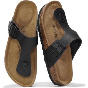 Project Cloud Genuine Leather Thong Sandals Women Water-Resistant Beach Essentials Womens Sandals – Flip Flops for Women Footwear Memory Foam Insole Womens Slides (Britani)(Black)