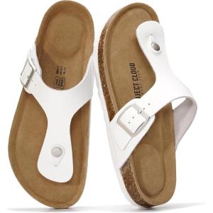Project Cloud Genuine Leather Thong Sandals Women Water-Resistant Beach Essentials Womens Sandals – Flip Flops for Women Footwear Memory Foam Insole Womens Slides (Britani)(White Leather)