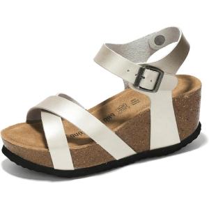 Project Cloud Genuine Leather Wedge Sandals for Women 2025 – Womens Sandals & Wedges with Memory Foam Insole & Cork Footbed – Platform Wedges Women Footwear (Cabana)(Silver)