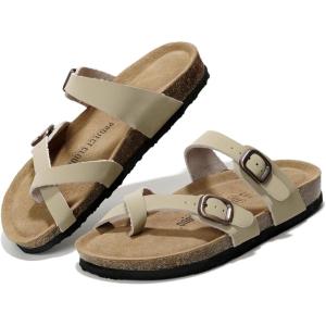Project Cloud Genuine Leather Womens Sandals – Comfortable Cork Footbed Slides with Memory Foam Beach Essential Summer Sandals For Women 2025 (Lian)(Beige)