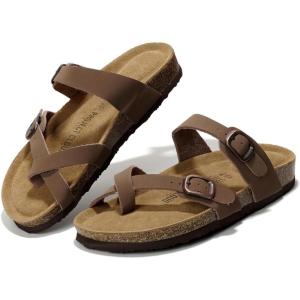 Project Cloud Genuine Leather Womens Sandals – Comfortable Cork Footbed Slides with Memory Foam Beach Essential Summer Sandals For Women 2025 (Lian)(Tan)