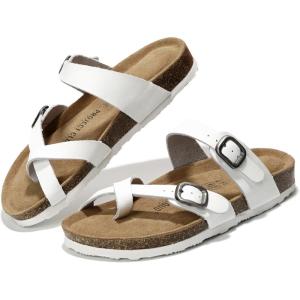 Project Cloud Genuine Leather Womens Sandals – Comfortable Cork Footbed Slides with Memory Foam Beach Essential Summer Sandals For Women 2025 (Lian)(White)