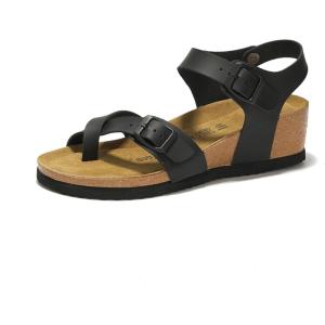 Project Cloud Genuine Leather Womens Sandals Wedge – Wedge Sandals & Slippers – Memory Foam Women Footwear Beach Essentials, Non-Slip Sandals for Women 2025(Black-barrett)