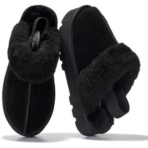 Project Cloud Genuine Suede Slippers for Women Indoor & Outdoor Disquette Womens Sandals Memory Foam Clogs for Women Shoes – Fur Water-Resistant House Shoes for Women Footwear (Slingy)(Black)