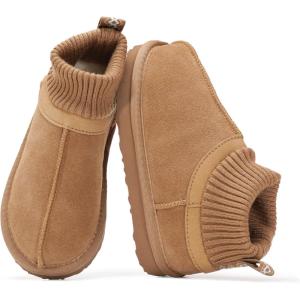 Project Cloud Kids Boots 100% Genuine Leather – Water Resistant Toddler Girl Boots with Australian Shearling – Safe Non Slip Kid & Toddler Boots & Comfortable Kids Shoes (DreamOn)(Chestnut Suede)