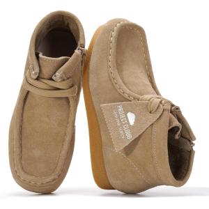 Project Cloud Kids Boots 100% Genuine Leather Chukka Non-Slip Fall Shoes Girls Boots for Kids with Memory Foam Insole & Gum Rubber Sole Boys & Girls Shoes (Kids Wallyboot)(Wheat Suede)