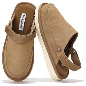 Project Cloud Kids Clogs Genuine Leather with Back Strap – Memory Foam & Lightweight Slip-on Boys and Girls Sandals with Adjustable Straps – Non-Slip Clogs for Kids Sandals (Little Goldstar)(Wheat Suede)