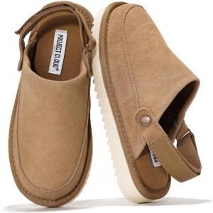 Project Cloud Kids Clogs Genuine Leather with Back Strap – Memory Foam & Lightweight Slip-on Boys and Girls Sandals with Adjustable Straps – Non-Slip Clogs for Kids Sandals (Little Goldstar)(Chestnut Suede)
